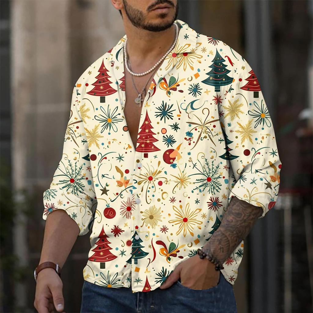 Camicia casual da uomo a maniche lunghe, ampia e alla moda, con risvolto