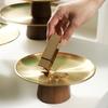 Stainless Steel High Foot Tray Wooden Base Fruit Display Plate New Dessert Plate  Home Decoration