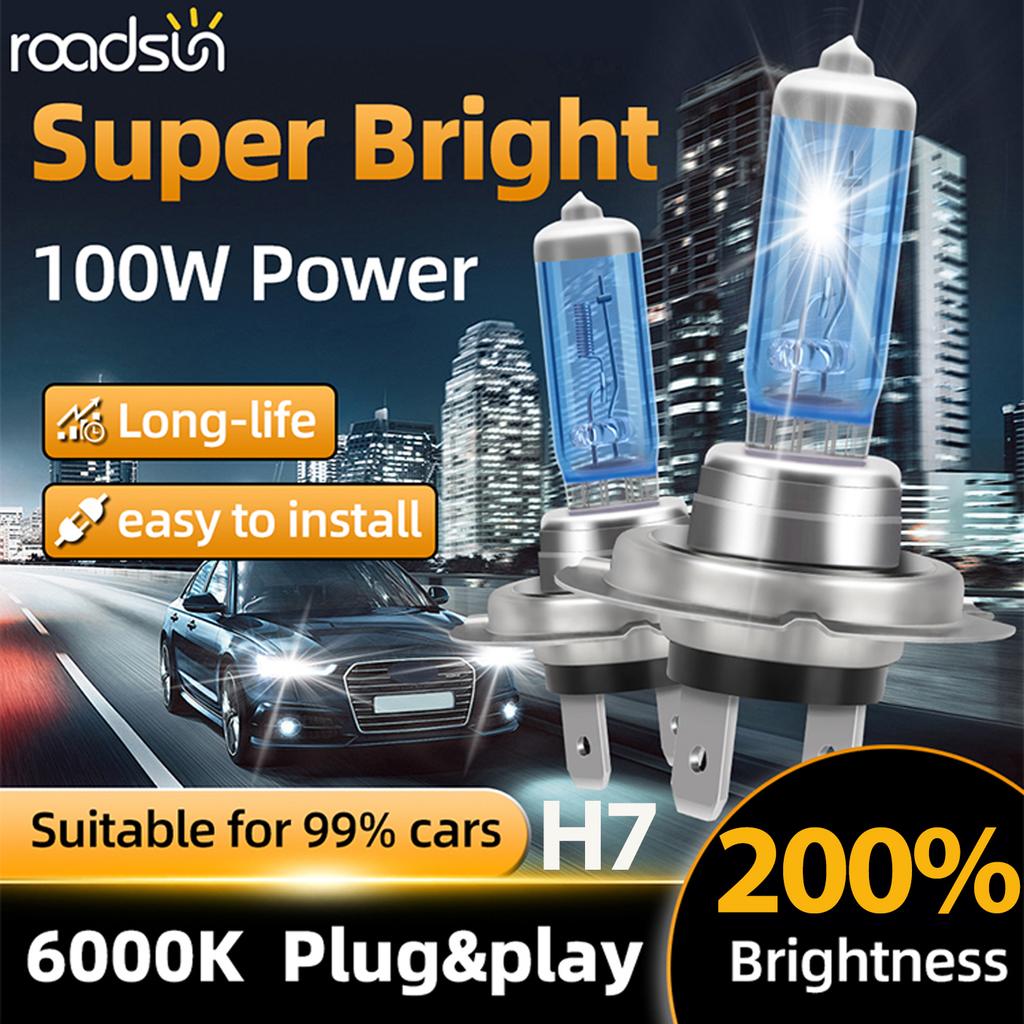H4 H7 Car Halogen Headlight Car Light Hi/Lo Beam 6000K DC12V 100W Cool Blue Hyper White Bulb 2 Piece Auto Light Lamp