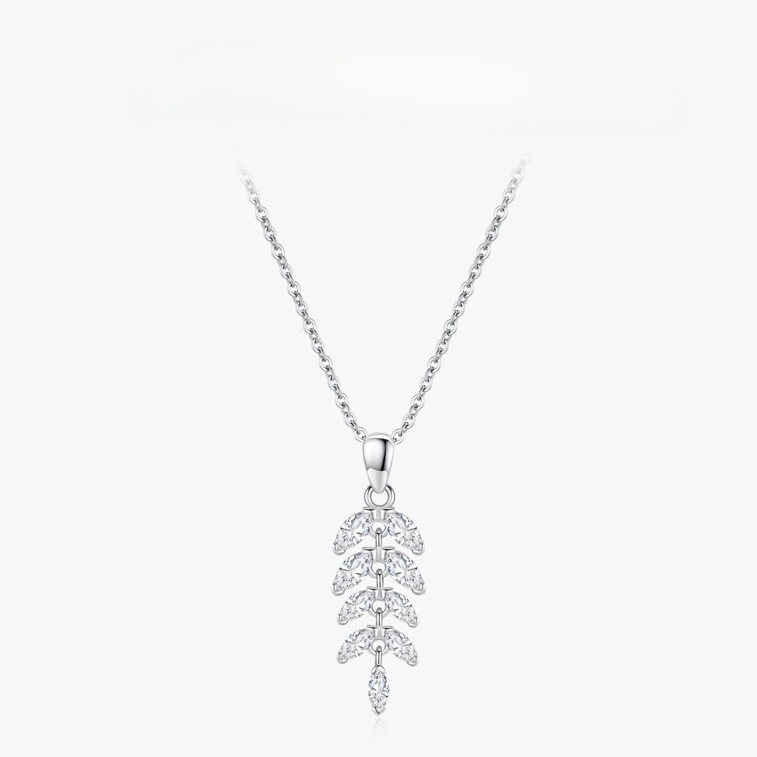

Ailmay Pure Sterling Silver Luxury Leaves Sparkling Zircon Pendant Necklace for Women Wedding Engagement Fine Jewelry Gifts