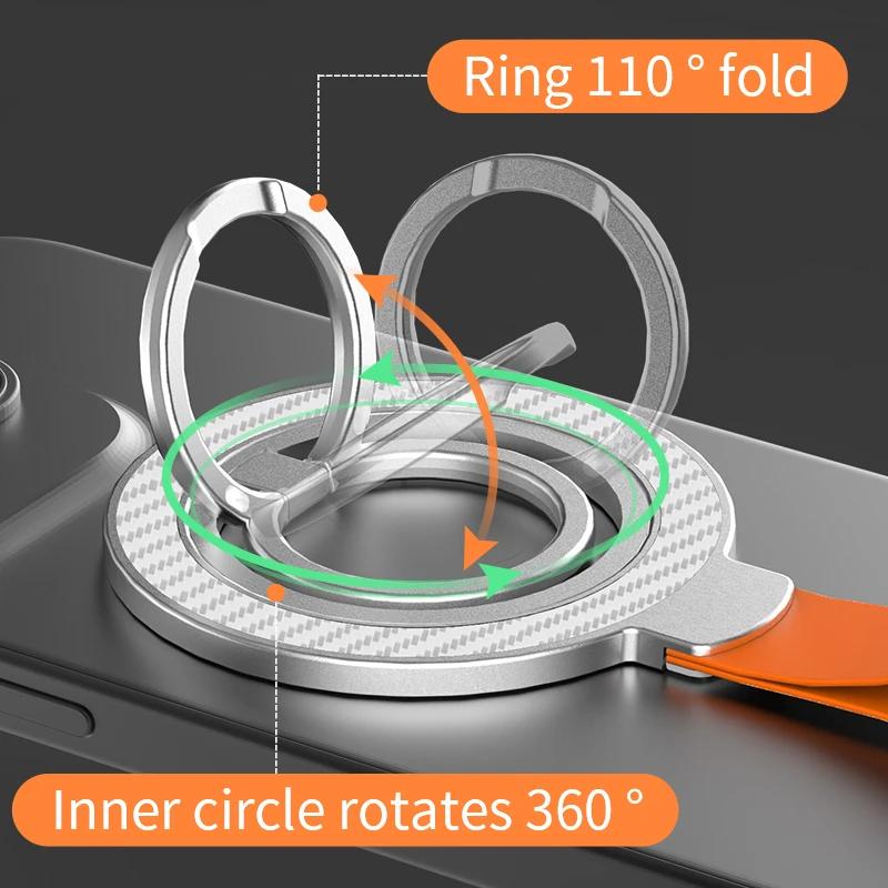 Magnetic Foldable Finger Ring Silica Hanging Rope Holder Rotatable Phone Stand Wireless Charging Friendly Type For Smart Phones
