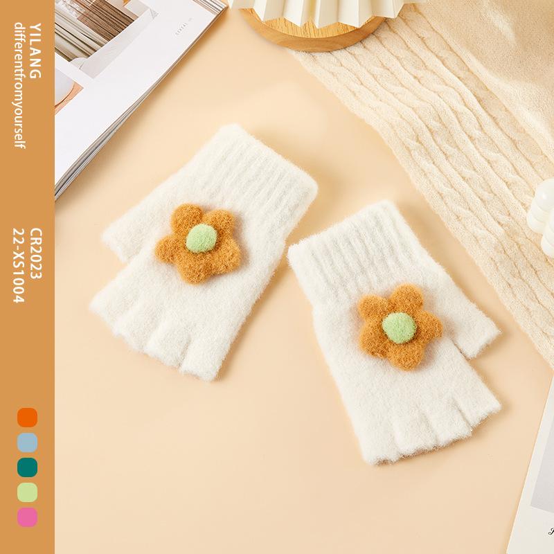 

Перчатки без пальцев для детей с бархатной теплой и холодозащитой, мультяшные перчатки с открытыми пальцами для мужчин и женщин, вязаные перчатки One Size