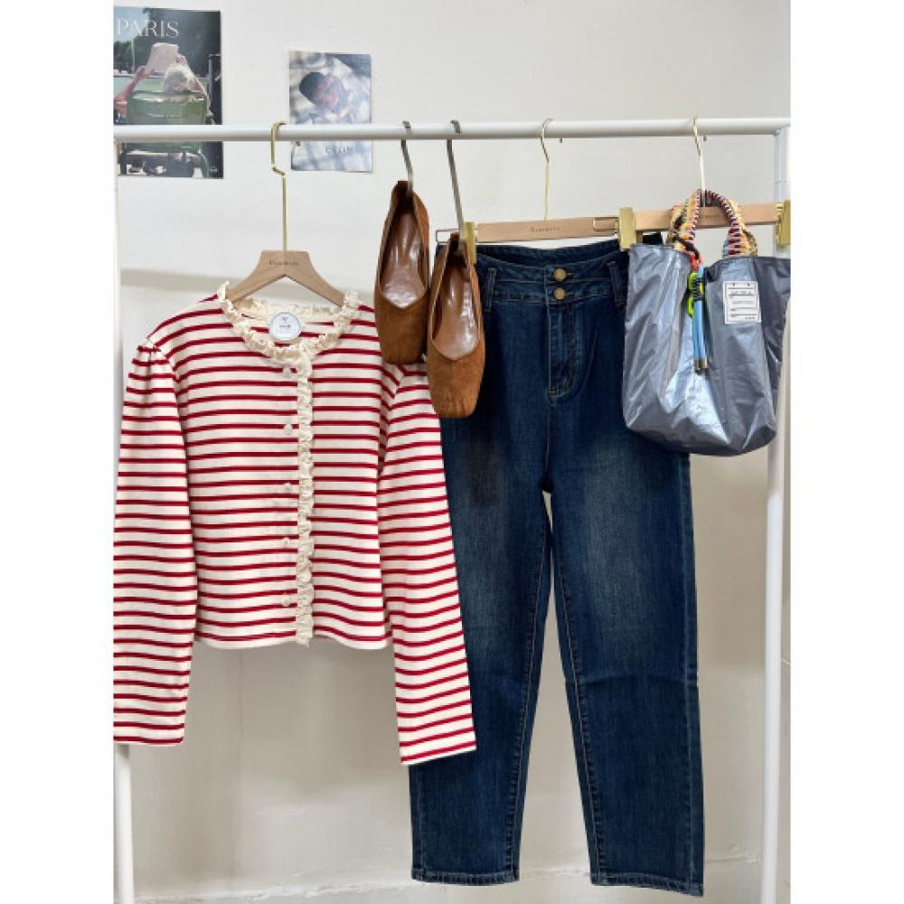 Dabimong Women S Sella Frill Striped Cardigan 3 colorS