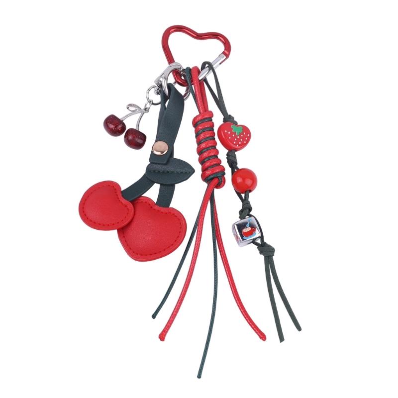Eleganter Kirsch Schlüsselanhänger Taschenanhänger Praktischer geflochtener Seil Schlüsselhalter Taschen Anhänger Stilvolles Geldbörsen Accessoire Für Frauen