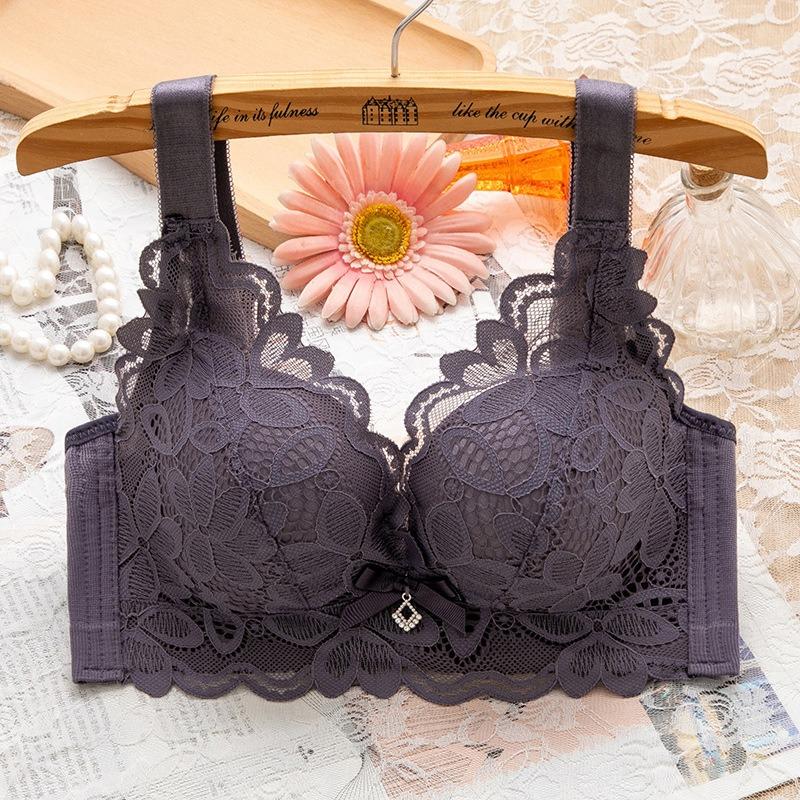 

Кружевной цветочный вышитый женский бюстгальтер сексуальный милый из нержавеющей стали без оправы плюс размер нижнее белье собрать вместе пряжка четыре ряда мягкий и удобный 40/90 темно-серого