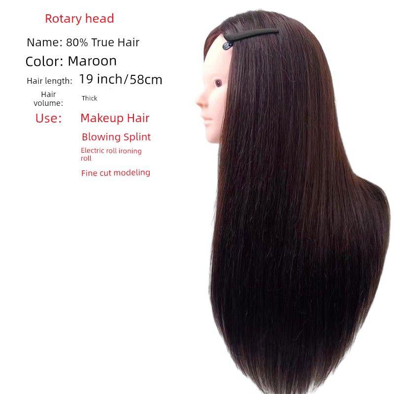 

Hairdressing Mannequin Head Practice Hair Weaving Makeup Wig Mock Wig Mannequin Head Special Mannequin Head Hair Salon Beginner Neutral Doll Maroon No Makeup [80% True Hair] No Accessories