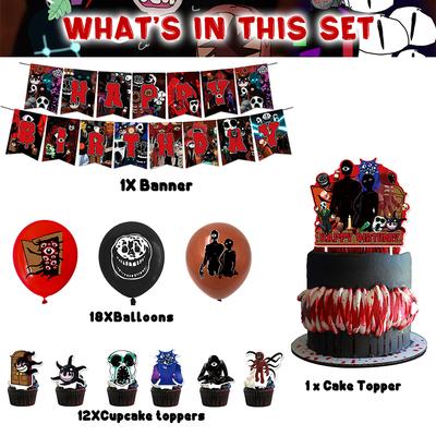 32Pcs Roblox Doors Party Decorations Include Cake Topper, Banner, Balloons