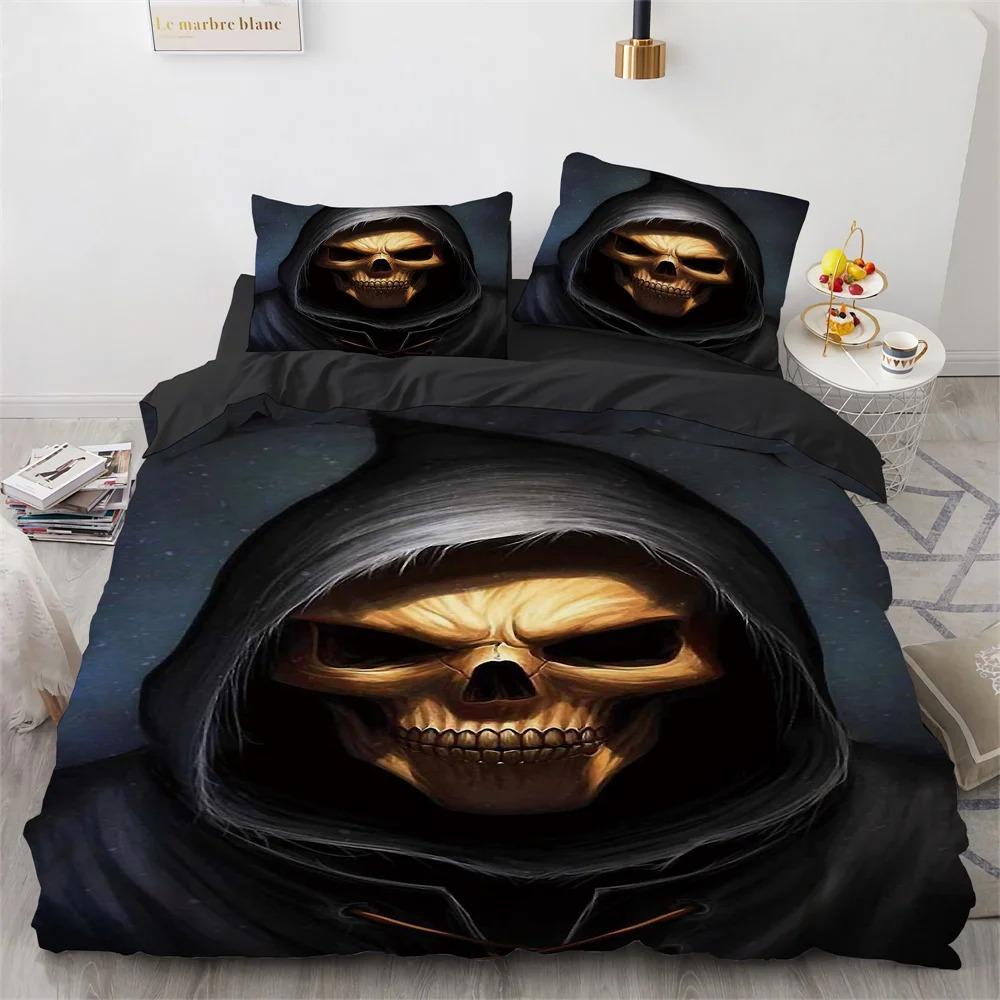 Skull Bedding Set 3D Print Terror Skulls Pattern Ghost Smile King Queen Size for Halloween Decoration Kids Teens Men Duvet Cover