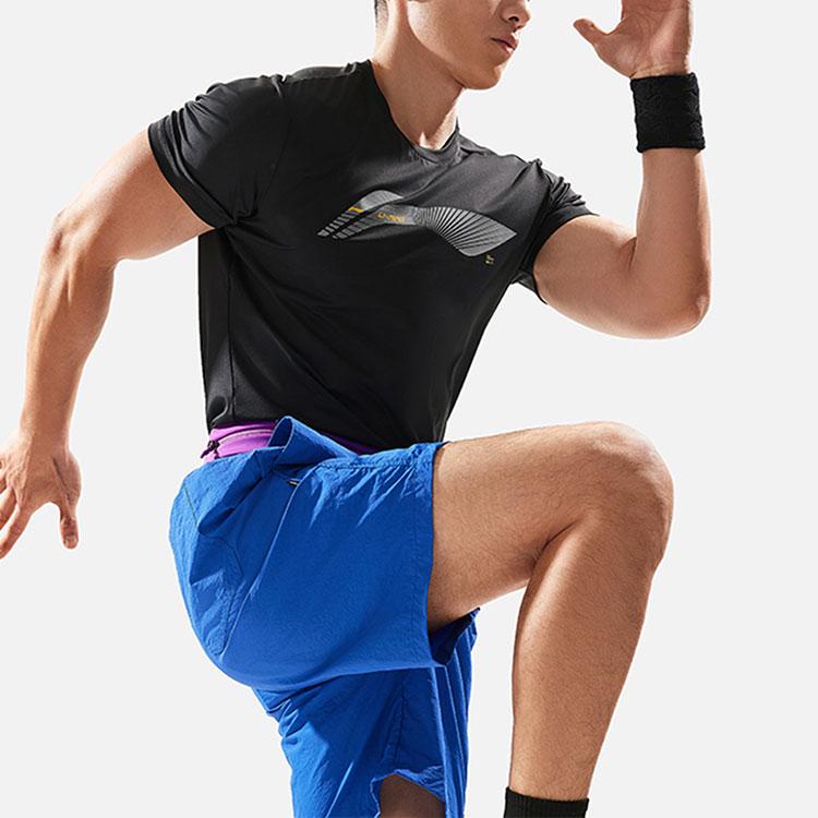 Li Ning Fitness Series Logo Letter Round Neck Comfortable Versatile Quick-Dry Short Sleeve T-Shirt Men T-Shirts Black ATSU021-1