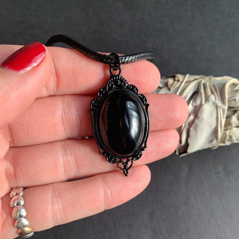 Gothic Black Agate Necklace With Cross Chain For Women And Men