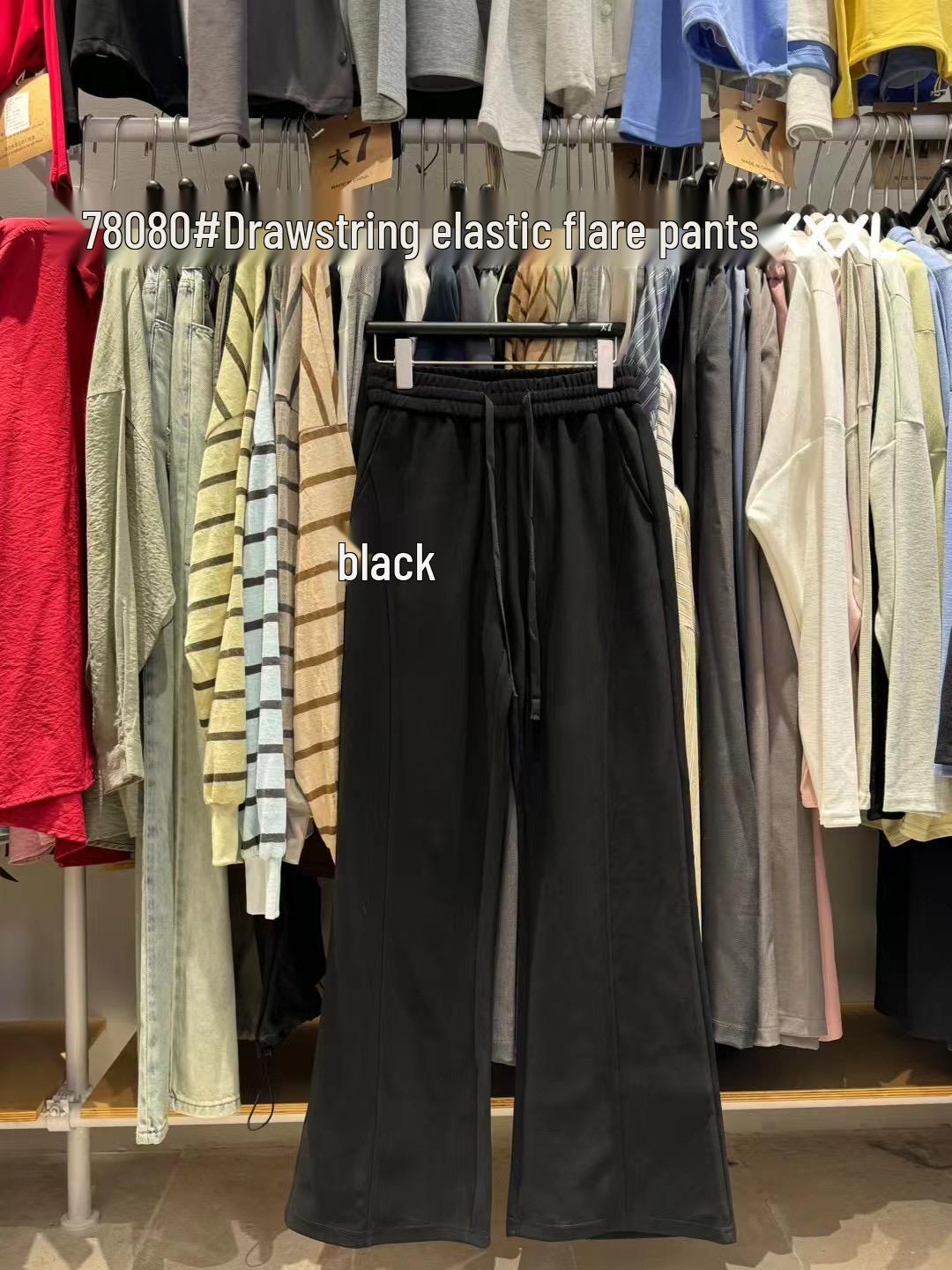 

Da 7 Women s Plus Size High Waist Flared Black Pants with Drawstring 3XL чёрный