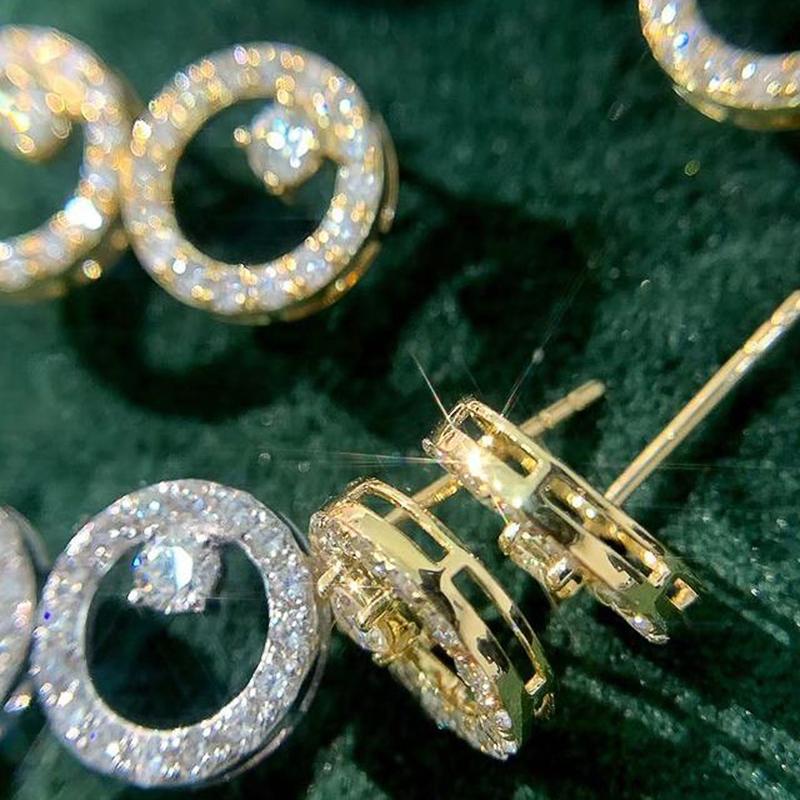 Huitan Dazzling Circle Stud Earrings with CZ Stone Simple Stylish Accessories for Women Daily Wear Fashion Versatile Ear Jewelry