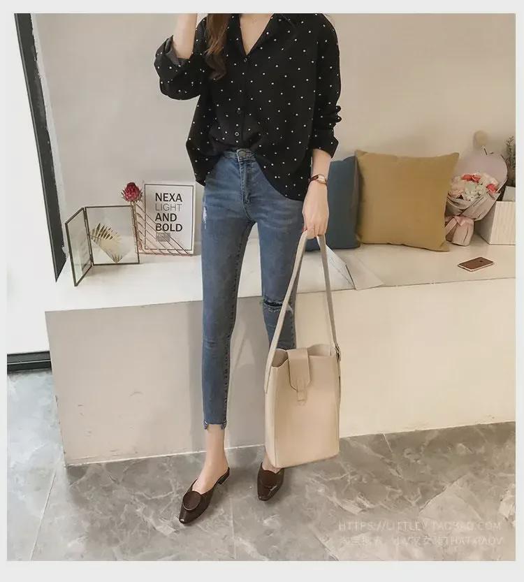 Early Autumn Women's Polka Dot Chiffon Shirt - Long-Sleeved Hong Kong & Korean Style
