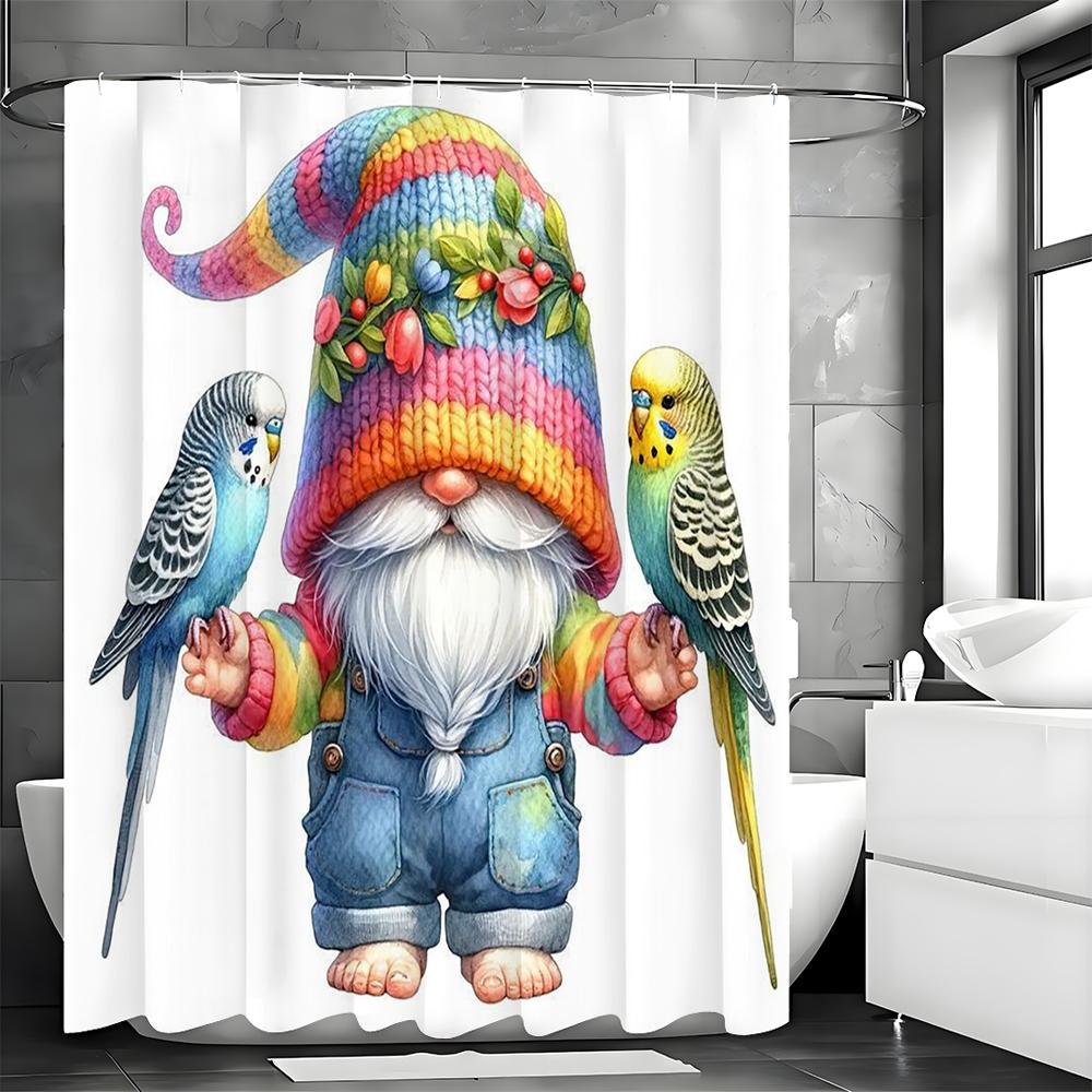 Cute Dwarf Parrot Shower Curtain, Bathroom Decorative Shower Curtain, Waterproof Shower Curtain with Hooks