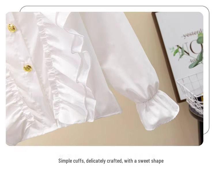 Autumn White Girls' Peter Pan Collar Long Sleeve Shirt - Fashionable Top for Big Kids and Students