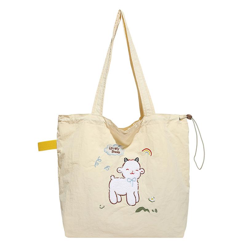 New Nylon Cute Girl Embroidered Shoulder Bag Student Class Bag Literary Hand Canvas Bag Tide