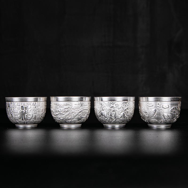 Year of the Dragon Sterling Silver 999 Teapot: Pure Handmade High-End Gongfu Tea Set Souvenir