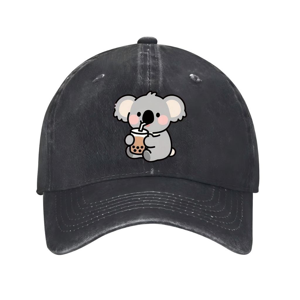 Cappellino da Baseball Carino Koala che Beve Tè al Latte Boba Regolabile Cotone Casual Estivo Unisex