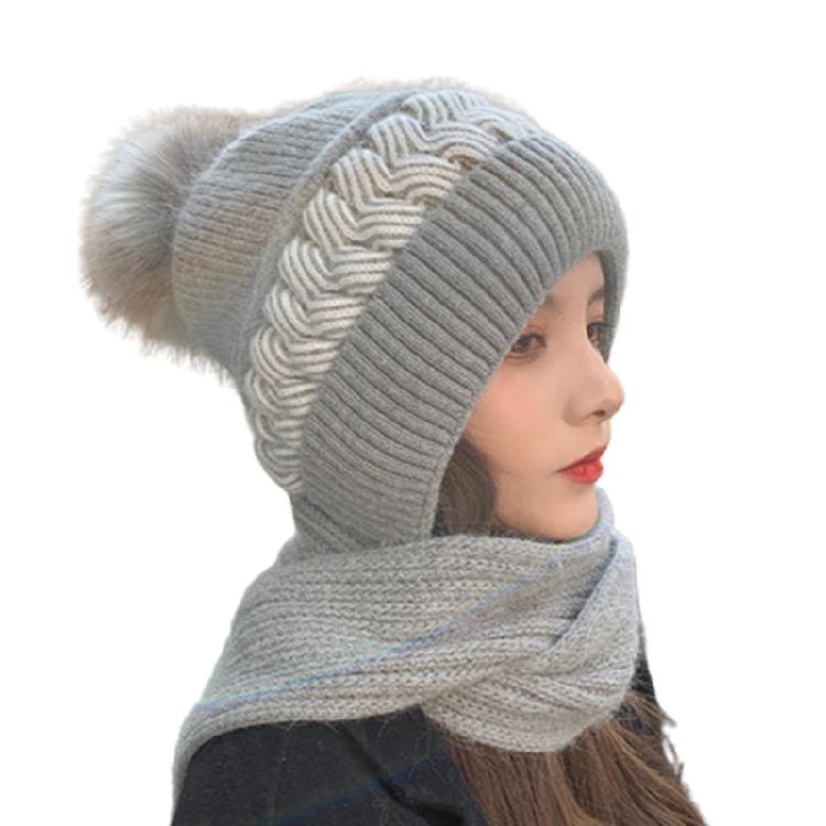 Women Korean Style Scarf Student Hat Integrated Earmuffs Cap Sleeve Plush Winter