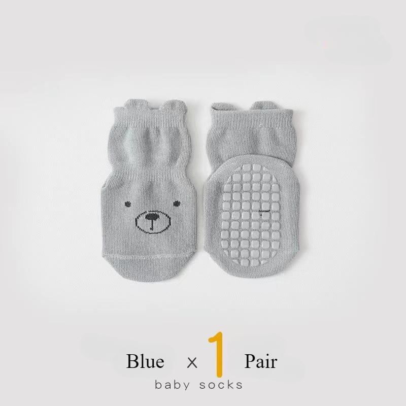Baby Non Slip Floor Sock 5 Colored of Bear Print Infant Girl Cotton Socks Solid Autumn Anti Slip Children's Knee Sock