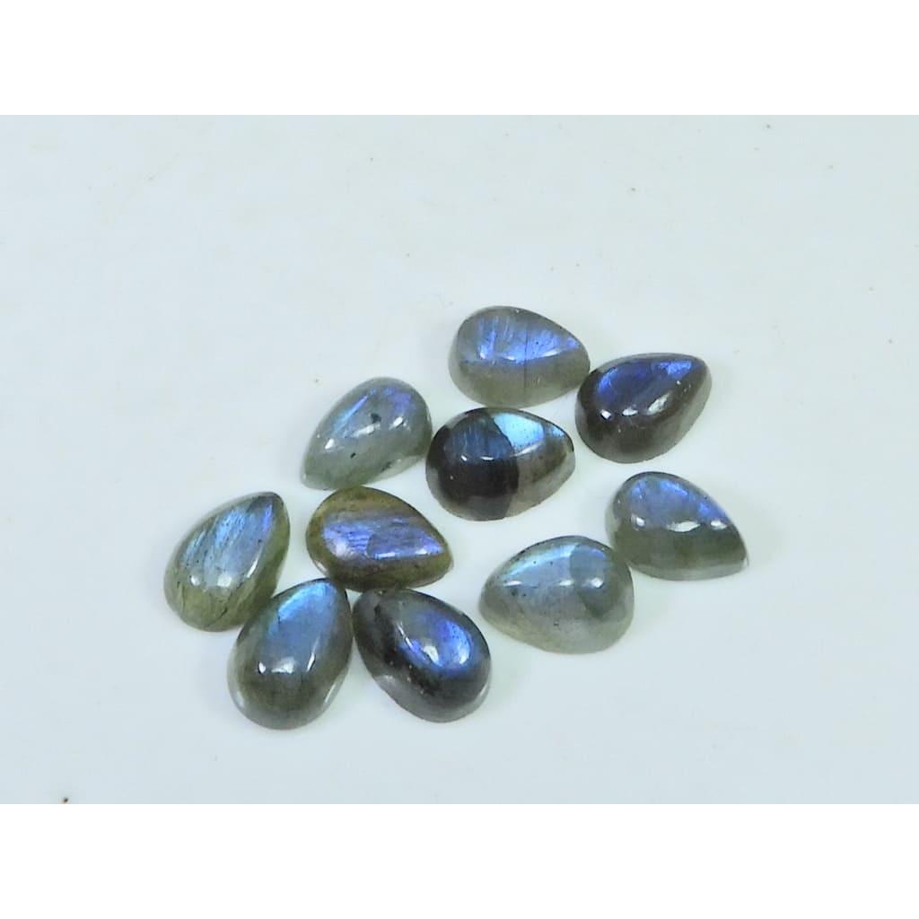 6X9MM Natural Labradorite Blue Fire Pear Cabochon Loose Gemstone 10Pcs Lot C-1118