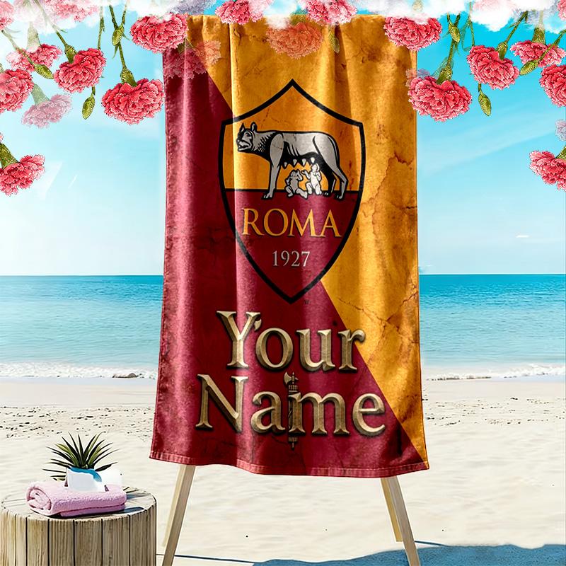 Name Custom AS Roma Logo Print Beach Towel, Large Soft Quick Dry Towel for Beach Camping Swimming