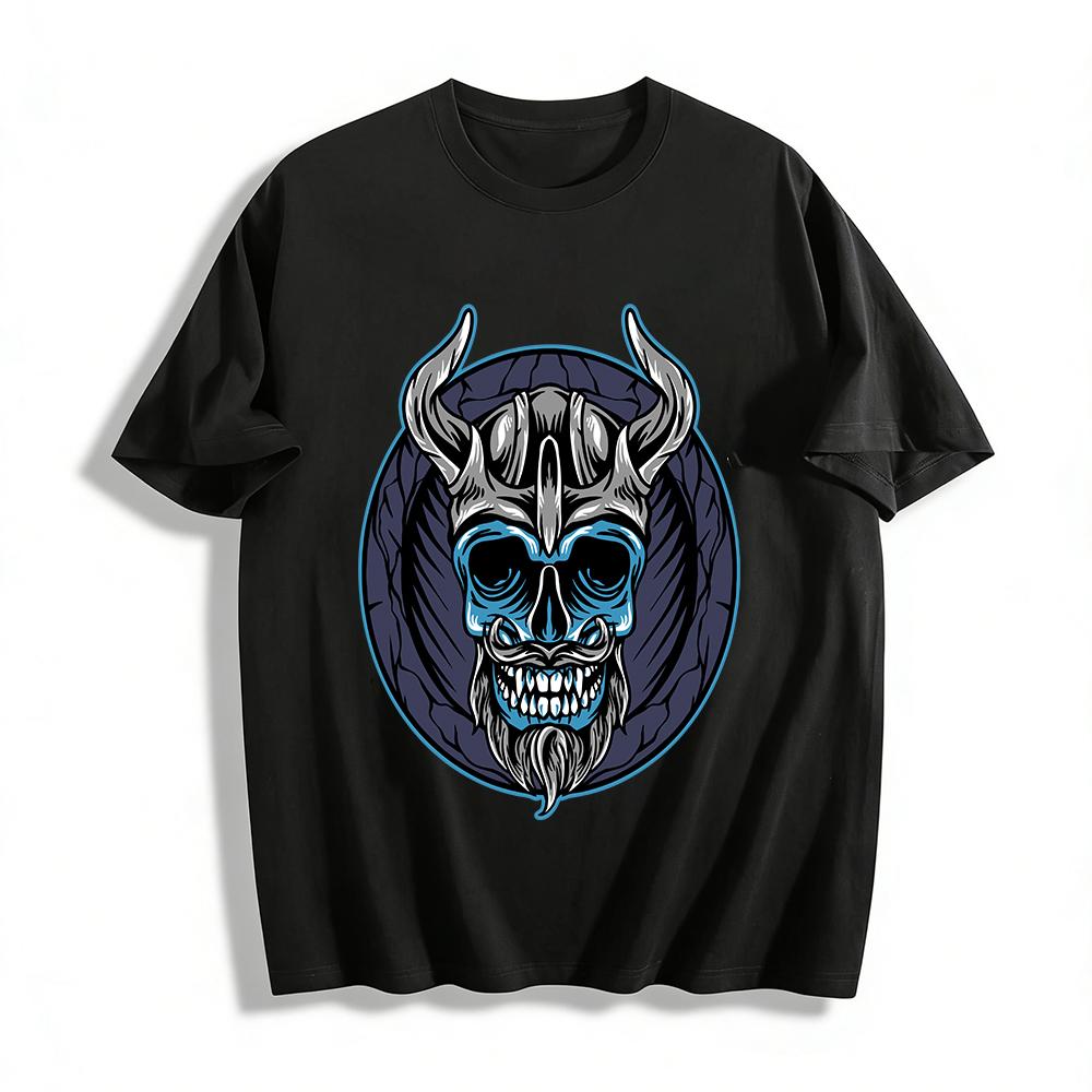 

Viking Skull Print Cool Trendy Men s Casual Crew Neck T-Shirt Pure cotton T-shirt XXS