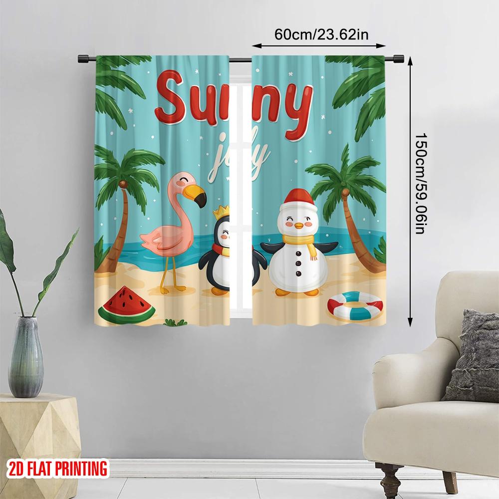 2pcs,2D Plane Printing Minimalist Curtains Flamingo & Snowman Tropical Ocean 100% Polyester (without Rod) Art Deco Festive