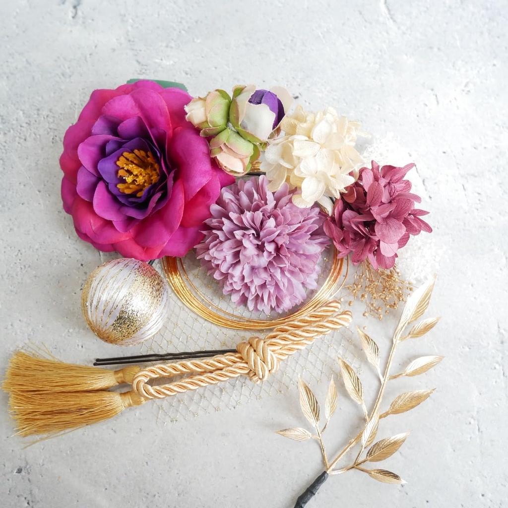 [Lomeri] Romeri [4 Colors Available] Camellia Hair Ornament, Dried Flower, for Coming-of-Age Ceremony, Graduation Ceremony, Wedding, Hakama (Purple)