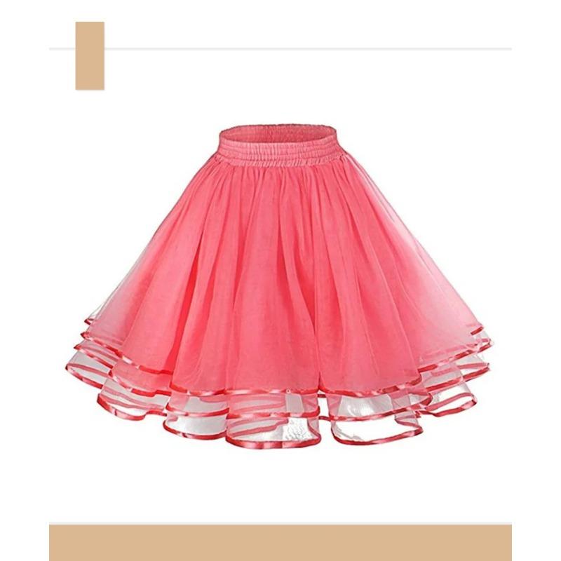 Women Petticoat Tutu Under Skirts Crinoline Three Layers Ribbon Gauze Tulle Skirt Vintage Bridal Slips Rockabilly