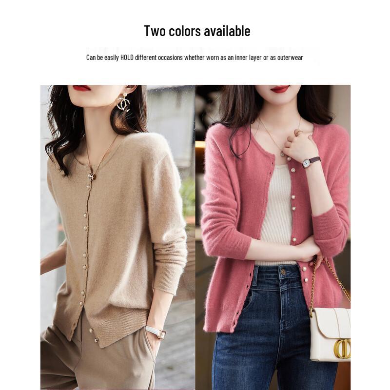 Demana Women's 100% Merino Wool Round Neck Cardigan