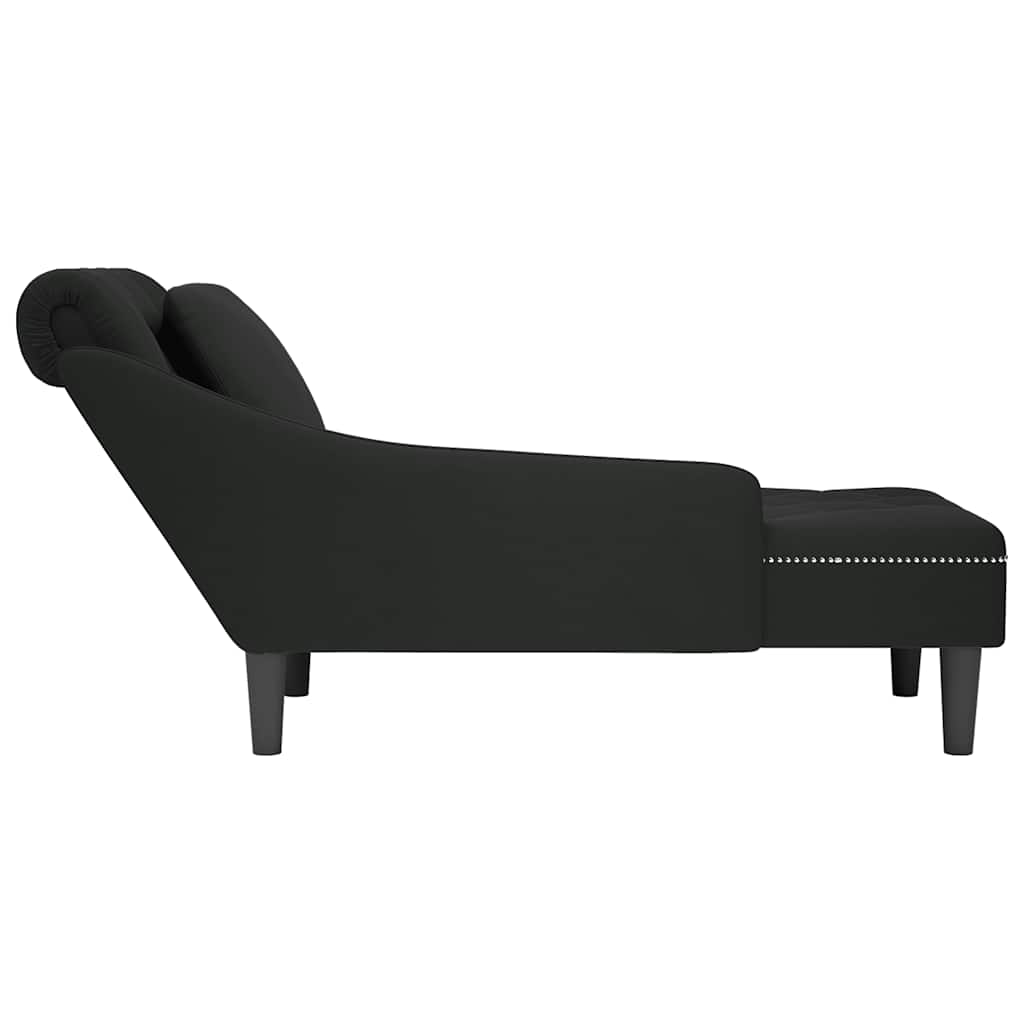 Chaise Longue with Cushion and Right Armrest Black Velvet