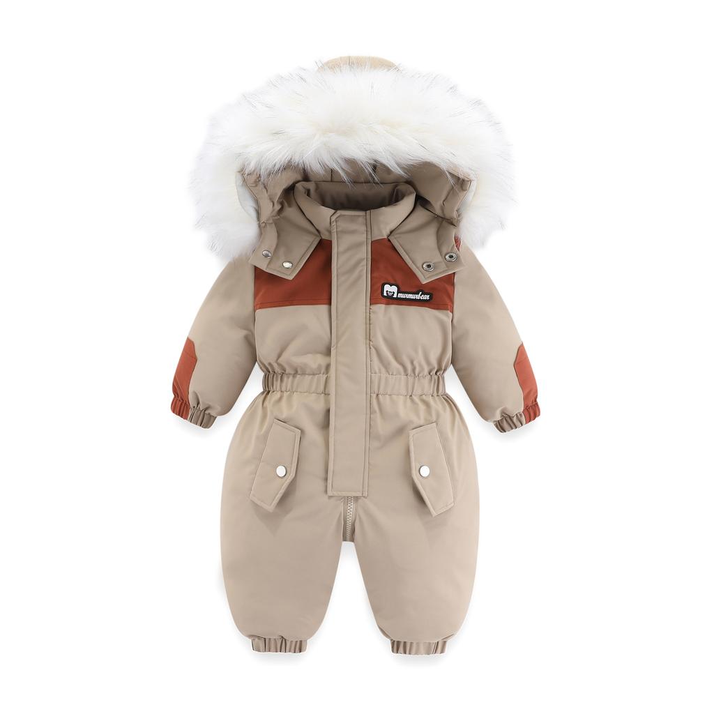 kids Boy Girl Winter Snowsuit Plus Velvet Toddler Jacket Clothes For Boy Infant Jumpsuit Hoodied Overalls 2-6Y Outwear