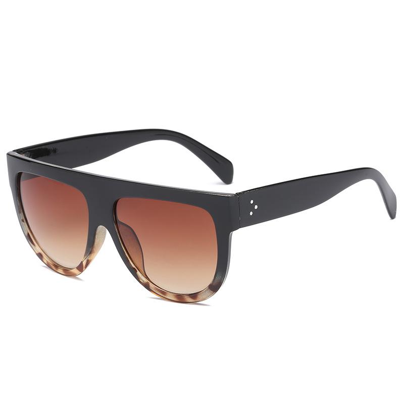 Flat Top Sunglasses Vintage Big Frame Women Men Rivet Shades UV400 Black Leopard Trendy Sun Glasses