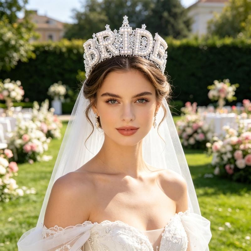 Eye-Catching Rhinestones Bridal Hairband Pearls Bride Crowns Wedding Stylish Bridal Crowns for Wedding Party