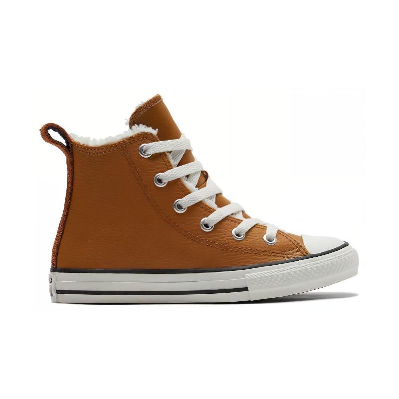 Converse Chuck Taylor All Star Lined Leather Kids High Canvas Shoes Comfort Casual Wear-resistant Brown Yellow A01472C