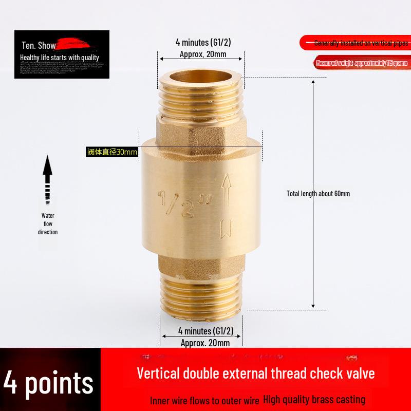 Miedziany zawór zwrotny pionowy i poziomy 4/6 punktów, 1 cal do rur wodnych i grzejników