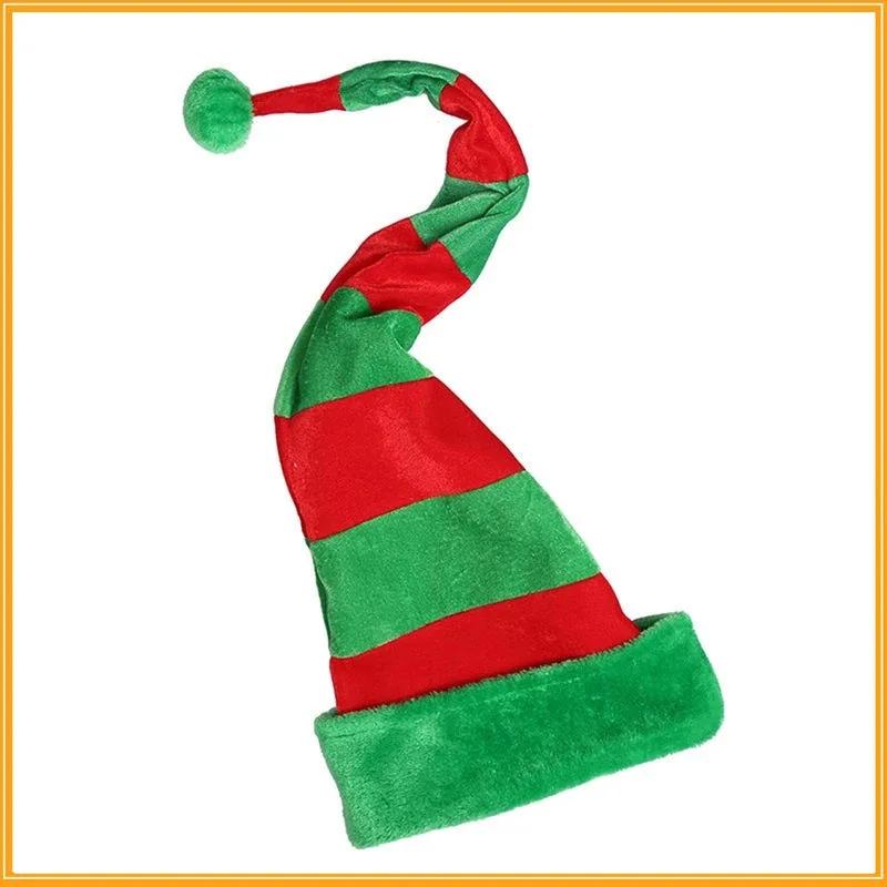 1pcs Adult Red White Stripe Velvet Christmas Hat Carnival Halloween Elf Costume Hat with Felt-Lined for Party Photo Booth