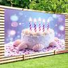 2D Sparkle Birthday Cake Backdrop Purple Blue Bokeh with Seashells for Kids Birthday Party Photo Booth