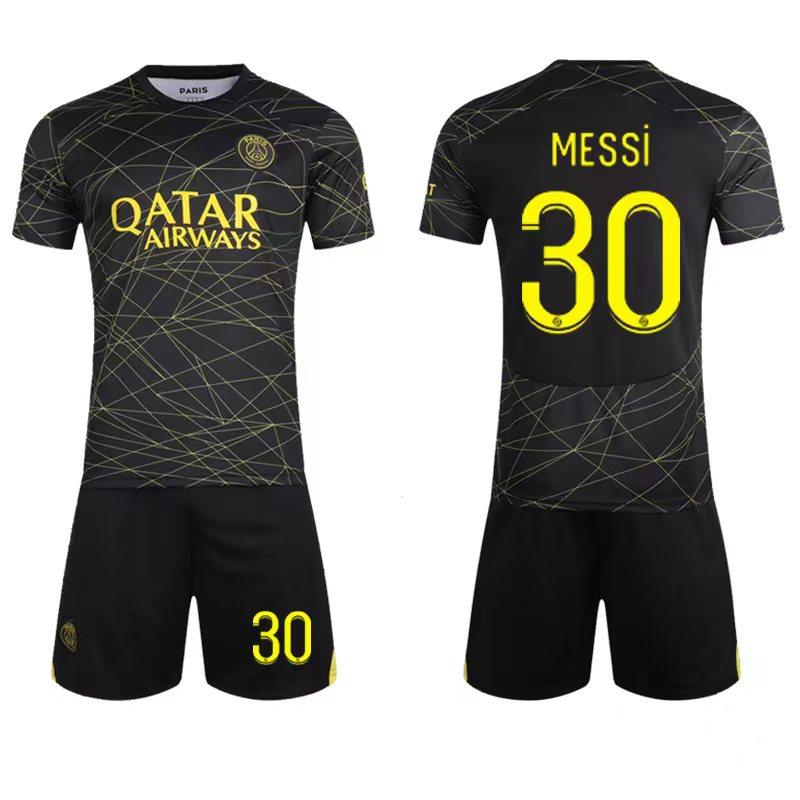 Kids Sports Equipment Paris Messi Football Jersey Set Breathable Quick-Dry Kids Soccer Training Uniform Blue White Stripes Ages 3-12