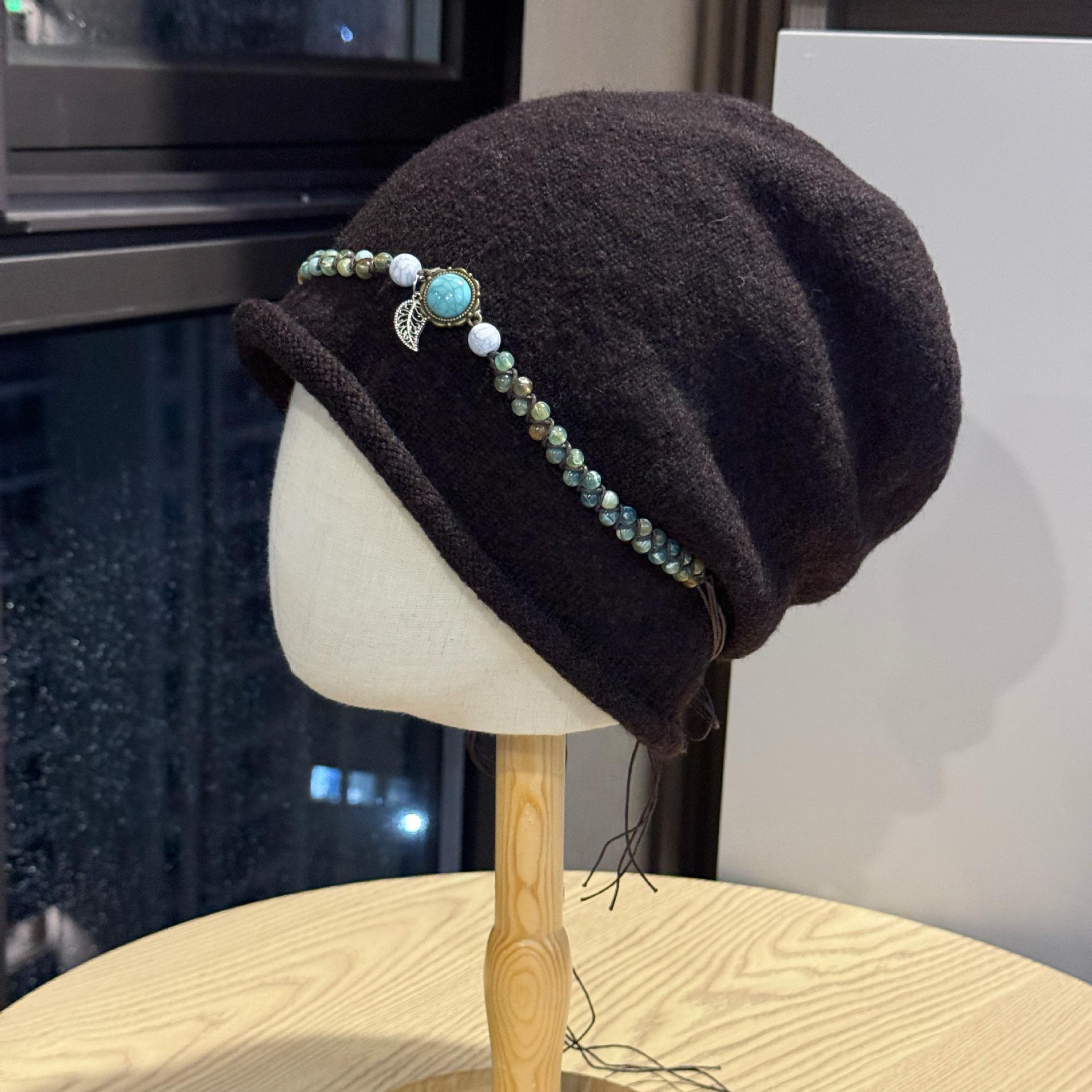 

Богемный этнический стиль вязаный носок для женщин для путешествий по Западному Сычуаню шапка-бини, подчеркивающая лицо, маленькая шапка-пуловер от холода one size