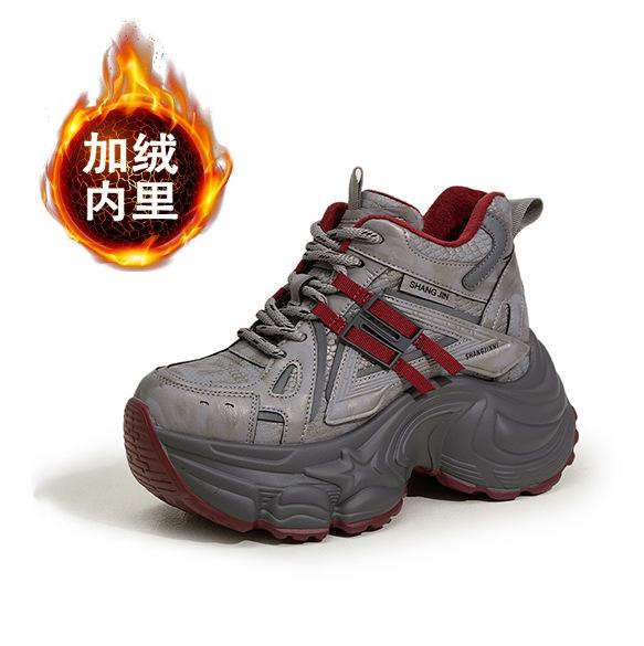 Fleece Dad Shoes Women's 2025 Autumn and Winter New Thick-soled Inner Height-increasing Women's Shoes Casual Shoes Versatile Warm High-top Shoes