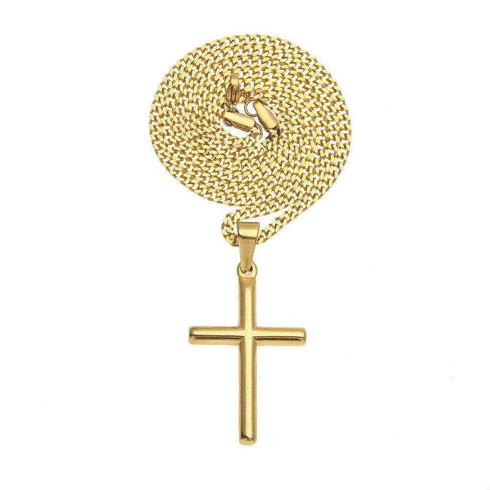 Source Hip Hop Gold Plated Cross Pendant Men's Stainless Steel Necklace Versatile Sweater Pendant