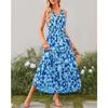 Summer Women's Dress V-Neck Elastic Waist Printed Casual Sleeveless Dresses