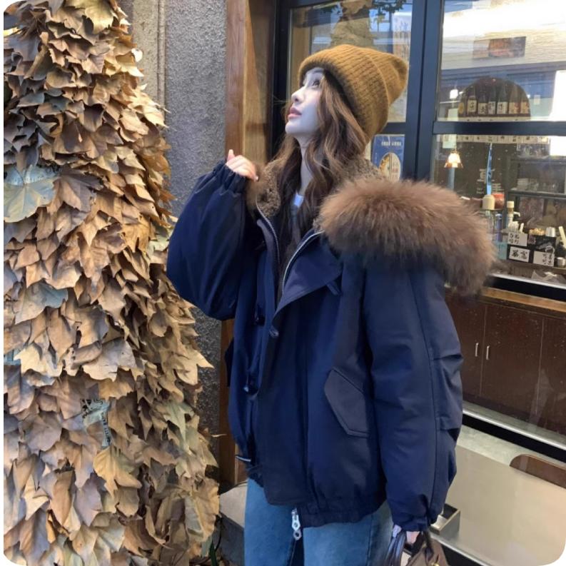 Down Cotton-padded Jacket Women's Big Fur Collar Cotton-padded Jacket Tide Brand Explosive Parker Jacket Winter Cold-proof Jacket Women