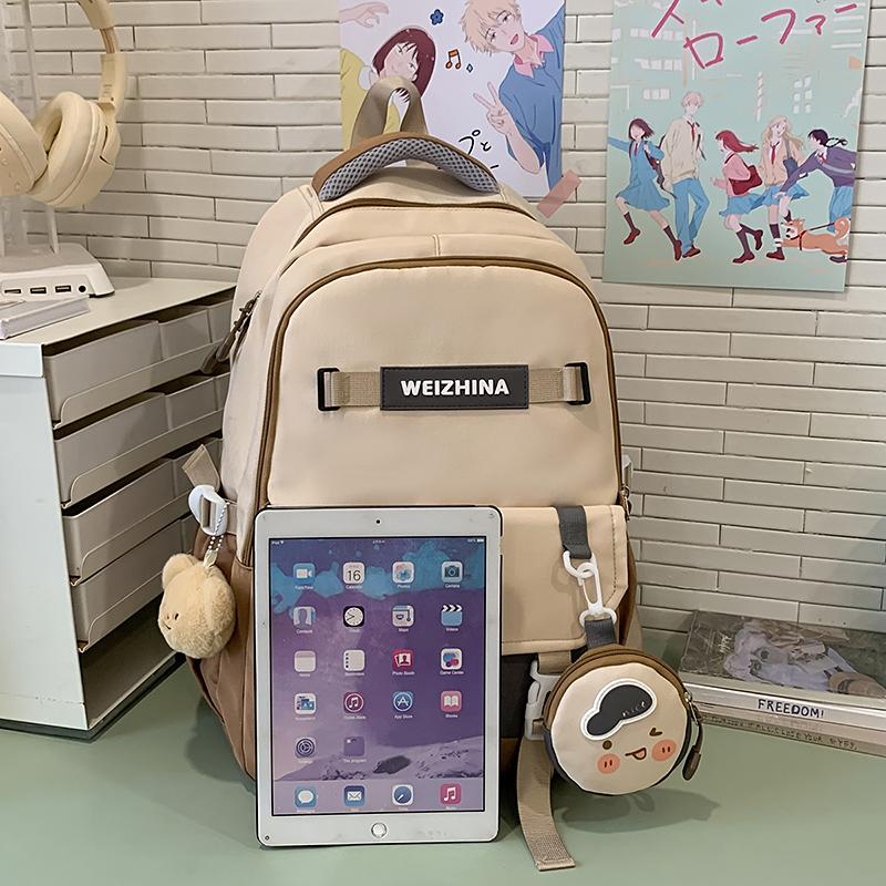 Contrast Color Middle School Student Schoolbag Large Capacity College Style Backpack with Coin Purse