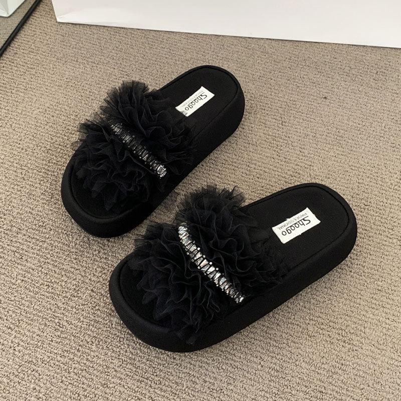 

Small thick-soled muffins and height-enhancing cool slippers Women s 2025 summer new solid color sweet light luxury one-word slippers 35 чёрный