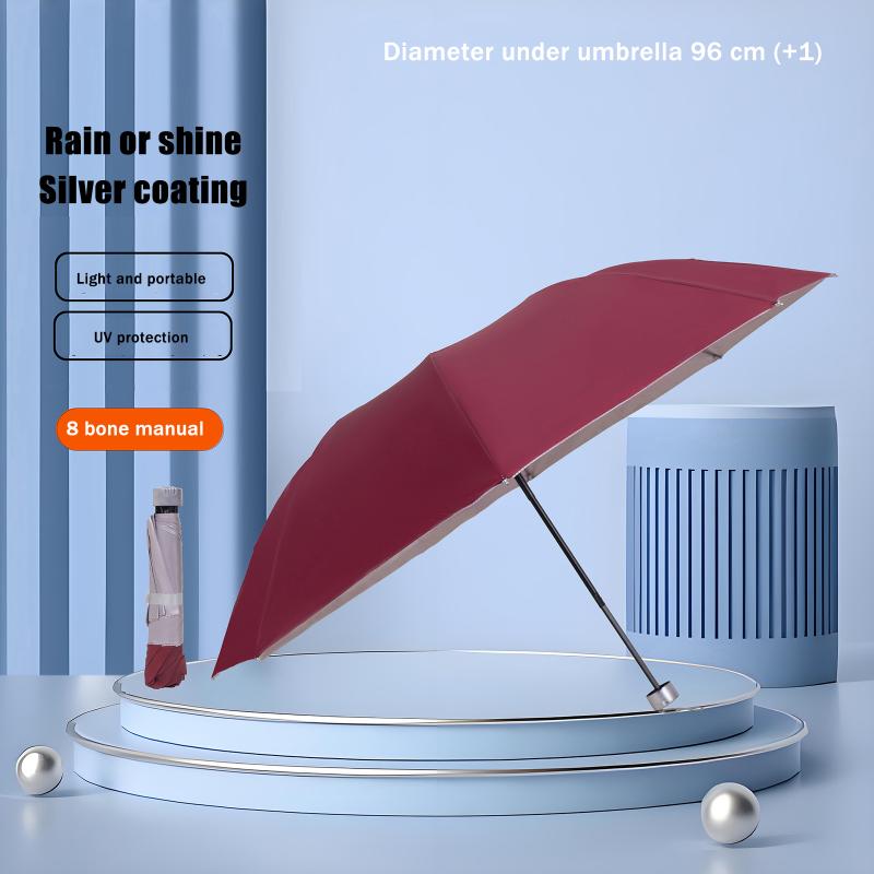 

8 Bone Silver Glue Manual Folding Umbrella With Thick And Durable Keel Rain Sun Umbrellas Windproof Multi-Color Travel Umbrella малиновый