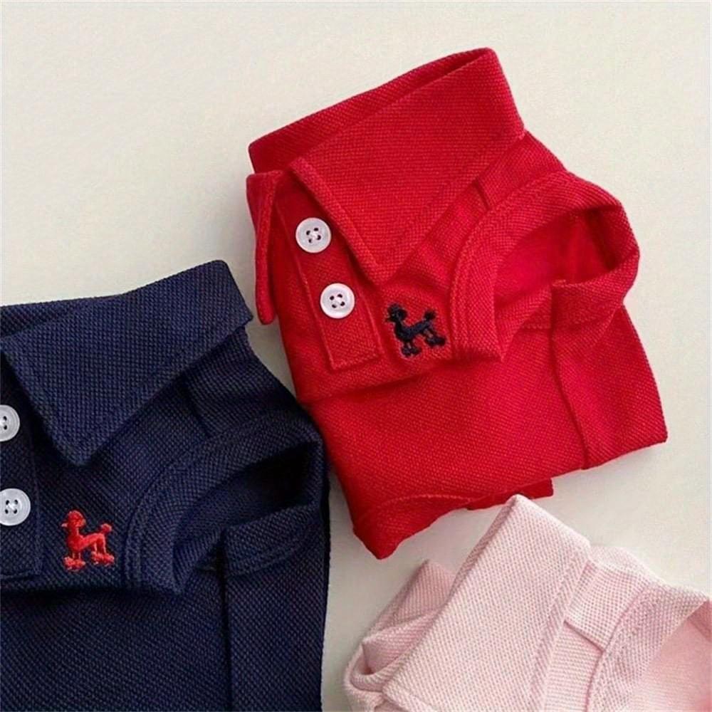 Pet Plain Polo Shirt With Embroidery Vest Set, Spring And Summer