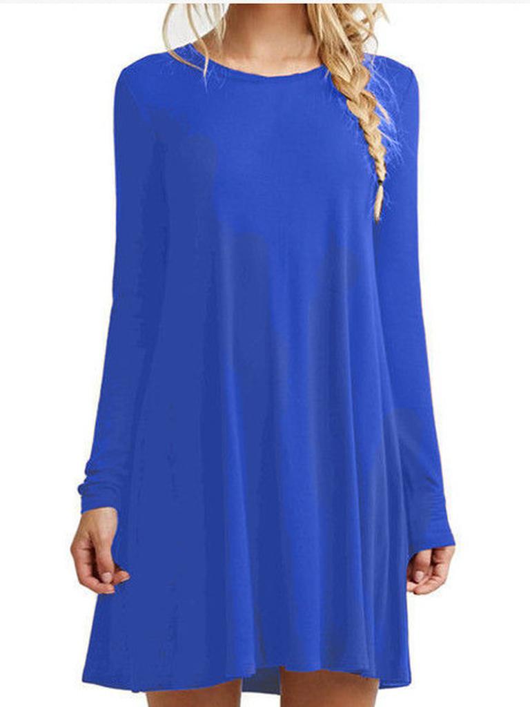 Klobiges Herbst Winter Neuer Stil Locker Geschnitten Einfarbig Langarm Freizeitkleid